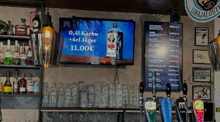 Drink menu screen at a bar