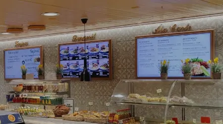 Lunch menu screen at a café counter
