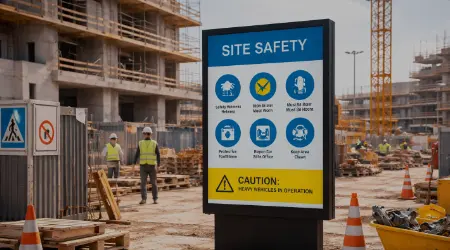 Screen in a construction-site break room